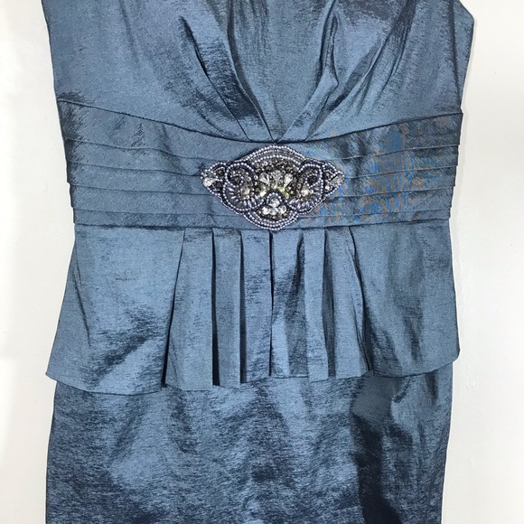 Eliza J blue silver sleeveless dress peplum brooch - Picture 4 of 8
